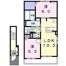 ヴィッラ・フジヤ　VII 2階2LDKの間取り
