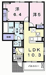 ボヌール堀ノ内 2LDKの間取図画像
