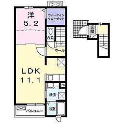 カーサ・モデルノ 2階1LDKの間取り