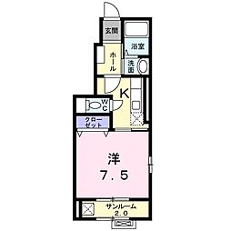 サニーヒルズ2 1Kの間取図画像