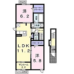 アシェルA 2LDKの間取図画像
