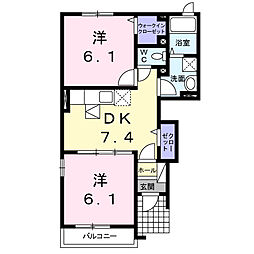 サンフィオーレB 2DKの間取図画像