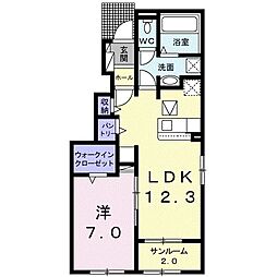 パレ・ルミエールB 1LDKの間取図画像