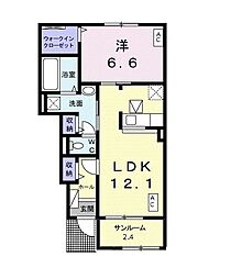 サウスカレントA 1LDKの間取図画像