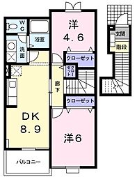 ワイフラットＡ 2階2DKの間取り