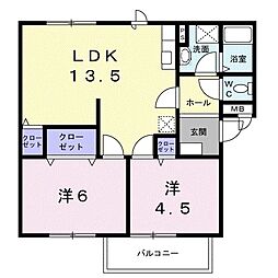 ひまわりＢ 1階2LDKの間取り