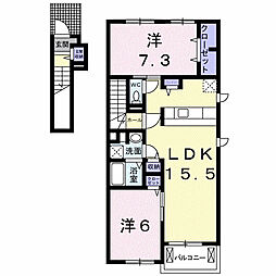 サンシャリエA 2LDKの間取図画像