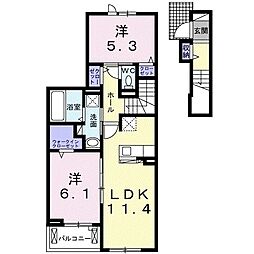 ラーナカーサC 2LDKの間取図画像