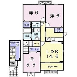 オリーブＢ 2階3LDKの間取り