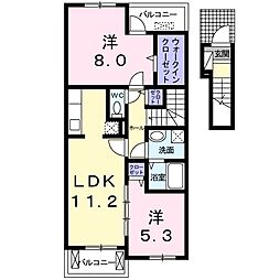 カーサ神立Ａ 2階2LDKの間取り