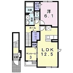 エバーグリーン花 1LDKの間取図画像