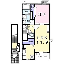 ヴィラージュドゥソレイユ2 1LDKの間取図画像