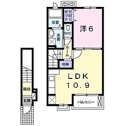 ノートル・レーヴC 1LDKの間取図画像