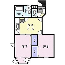メゾンベールC 2DKの間取図画像