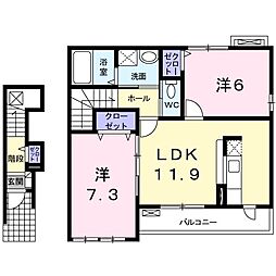 ゼフィール 2LDKの間取図画像