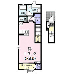 シェル・エ・メールI 2階ワンルームの間取り