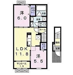 タカオカ・シュロス 2階2LDKの間取り