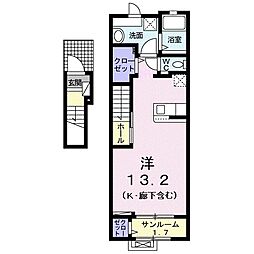 サンヒルズ　Ａ 2階ワンルームの間取り