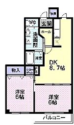 アッシュネクストA 2DKの間取図画像
