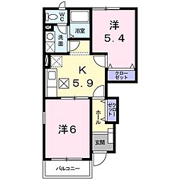 グレイスフルヴィラA 2Kの間取図画像
