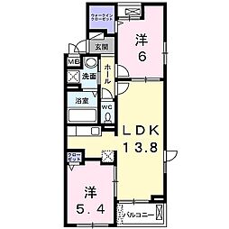 プティグレーヌ久御山 3階2LDKの間取り