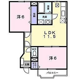 グランソレイユA 2LDKの間取図画像