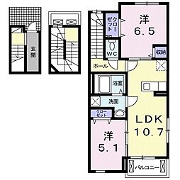 ベストウォールアヅチ2 2LDKの間取図画像