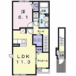 サンオークV 1LDKの間取図画像