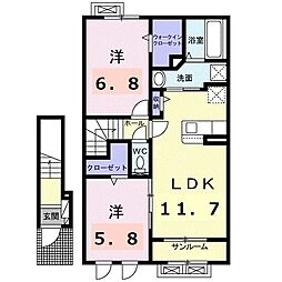 ヴィオーラII　Ｂ 2階2LDKの間取り