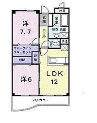 ベル・ウィング 3階2LDKの間取り