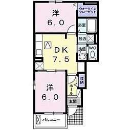 バティックヴィラ下松B 2DKの間取図画像