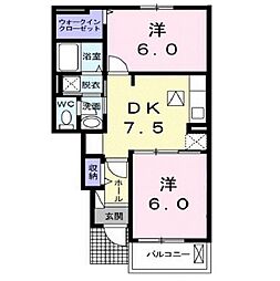 スプリング　セブン　Ｂ 1階2DKの間取り