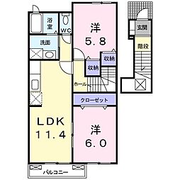 アルモニー武蔵B 2LDKの間取図画像