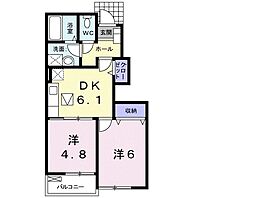 グランソレイユC 2DKの間取図画像