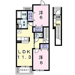 ソレアード　I 2階2LDKの間取り
