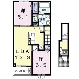 メゾン ド フルール 2LDKの間取図画像