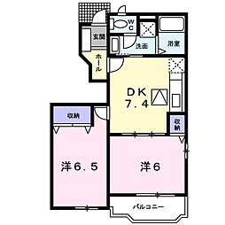 ベルフラワー 2DKの間取図画像
