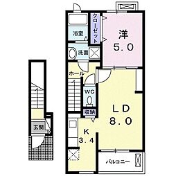 メリディアンB 1LDKの間取図画像
