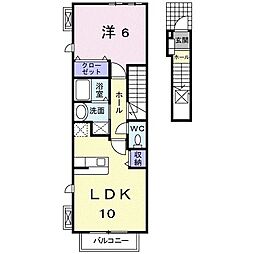HARADA2番館B 1LDKの間取図画像