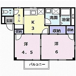 コーポ旭台2 2Kの間取図画像