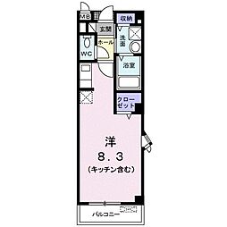 カーサプラシードＭ 2階ワンルームの間取り