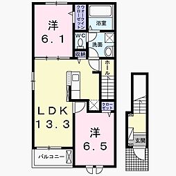 石岡市府中5丁目アパート 2LDKの間取図画像