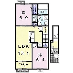 シャインビューIII 2階2LDKの間取り