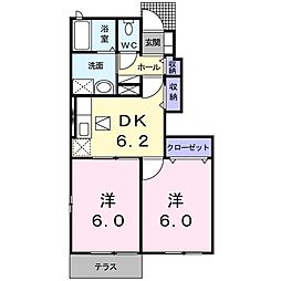 カーサ・デル・ピーノＢ 1階2DKの間取り