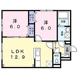 エミール　澄川 2階2LDKの間取り