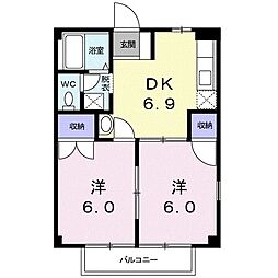 リバーサイド中川Ｂ 1階2DKの間取り