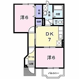 クリアースカイ 1階2DKの間取り