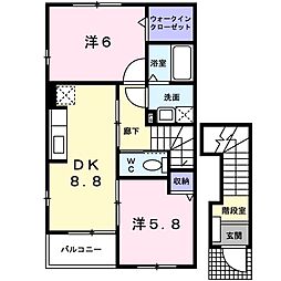 ドミール家久　Ｄ 2階2DKの間取り