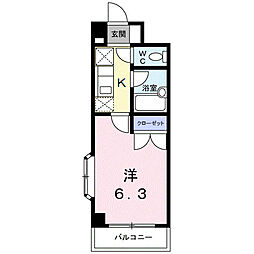 サンブライトいずみ 1Kの間取図画像