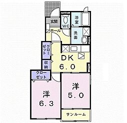 ネオ・ビスタ　II 1階2DKの間取り